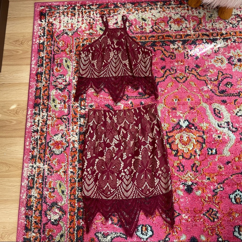 Burgundy lace two-piece